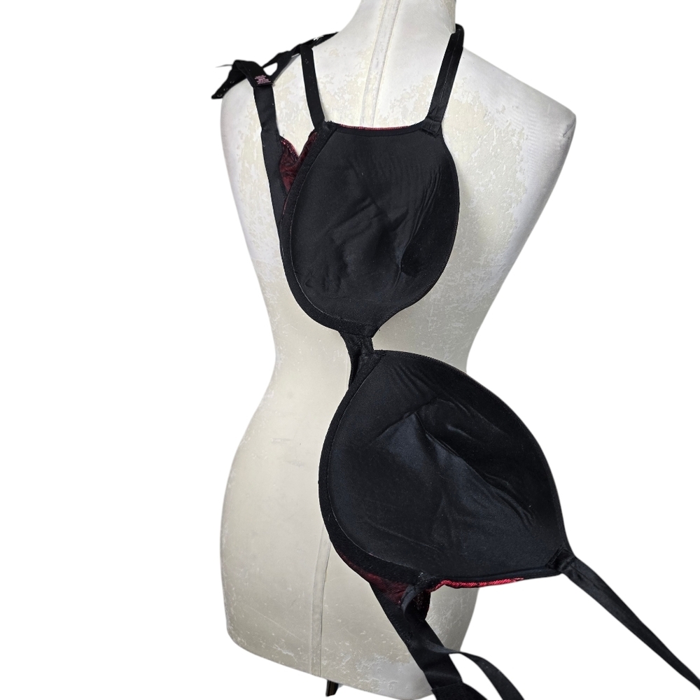 Victoria's Secret Black Red Push Up Pigeonnant Bra 36DD - Picture 4 of 7